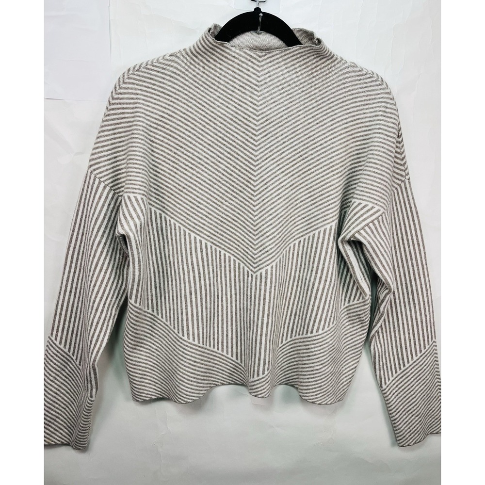 Cynthia Rowley XL Brown Gray Striped Mock Neck Sweater Classic Stretch‎ Soft